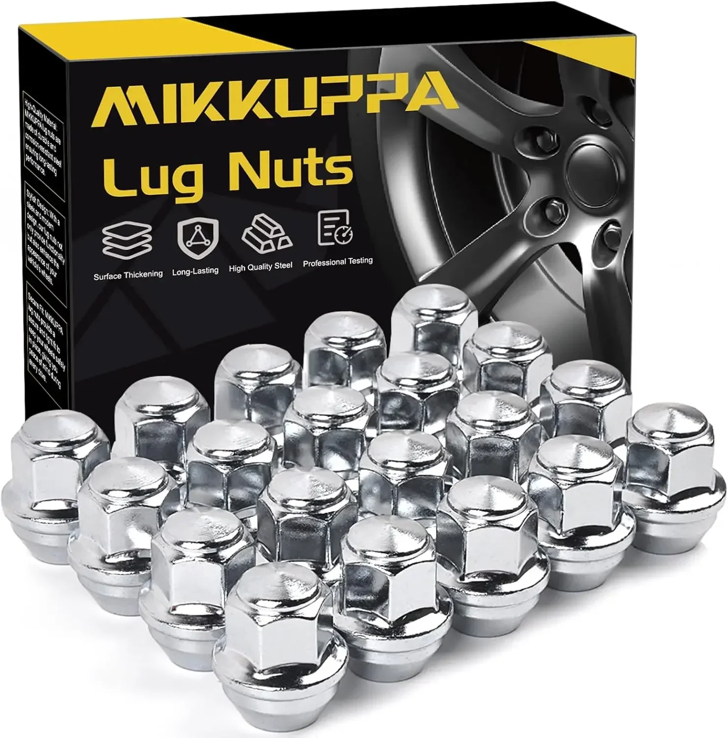 MIKKUPPA 20PCS M12x1.5 One-Piece Chrome OEM Factory Style Large Acorn Seat Lug Nuts Replacement for 2001-2022 Ford Escape etc.