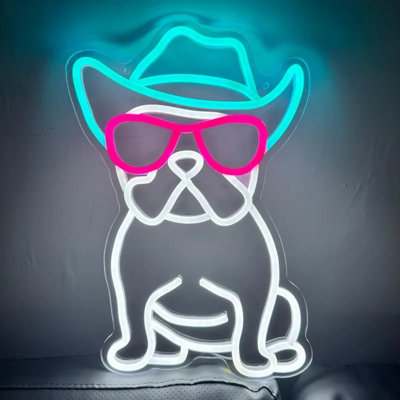 IPuppy-señal de neón de Bulldog Francés para decoración de pared, accesorios de luces LED, Sm0king, Frenchie, gafas