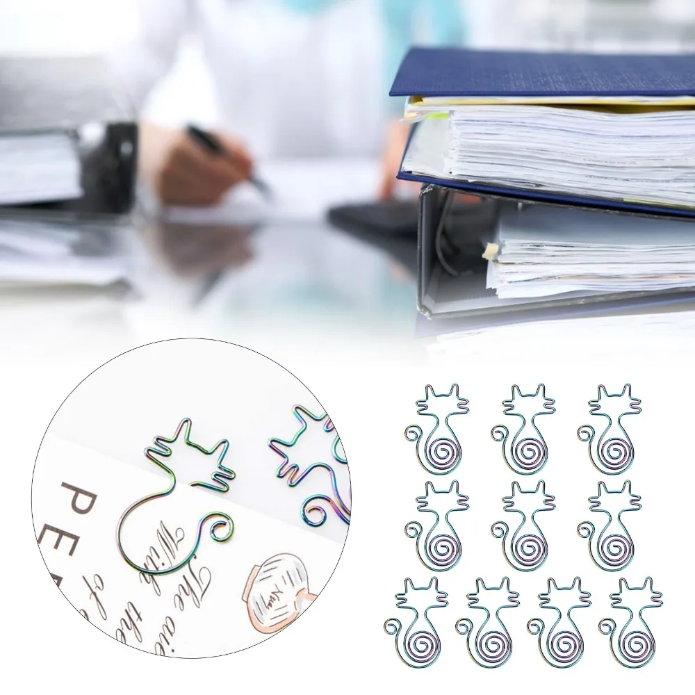 10PCS Metal Cat Paper Clips Cat Shaped Multicolor Animal Paper Clips 10 Counts Portable Decorative Paper Clips Notebook Marking