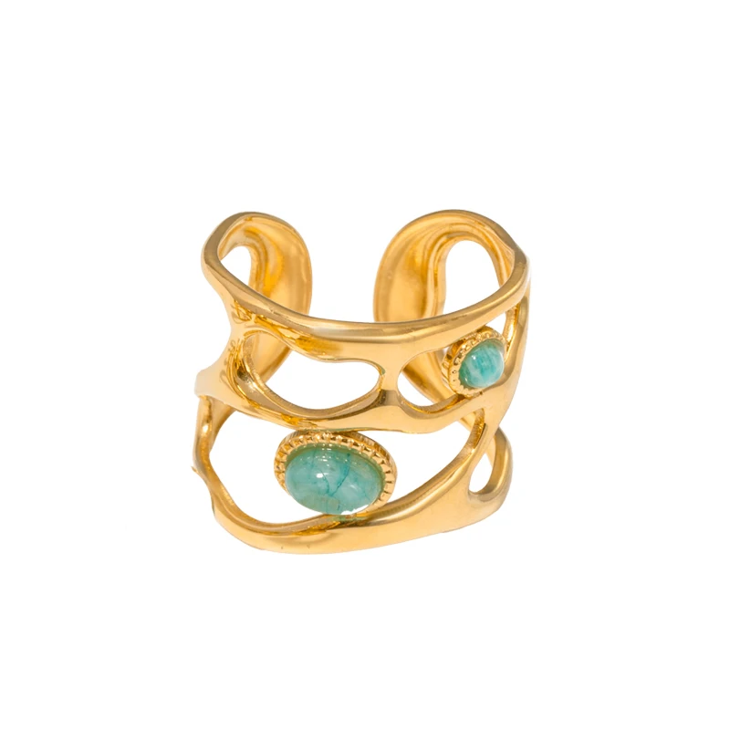 Fashion Stainless Steel Natural Stone Green Turquoise Malachite Ring Women Bohemian Stylish Big Summer Jewelry For Her Gift 2026