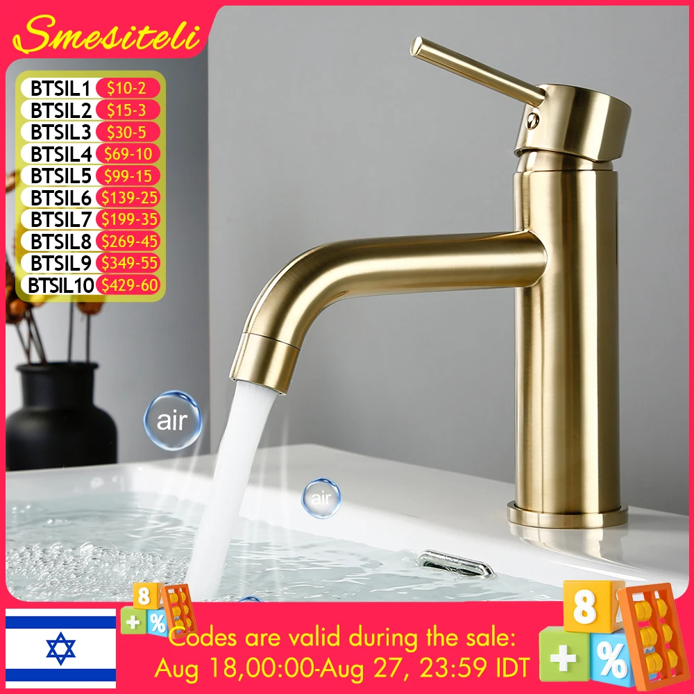 Rubinetto per lavabo in oro spazzolato miscelatore per lavabo in ottone massiccio per acqua calda e fredda rubinetto per lavabo rubinetti per bagno montati sul ponte
