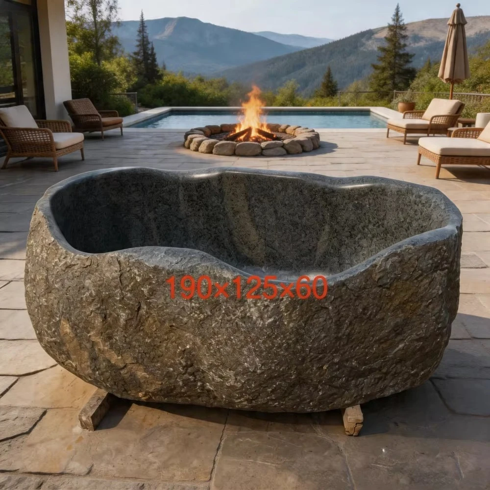 Basalt River Stone Bathtub for Hotel Bathroom Black Granite Bathtub