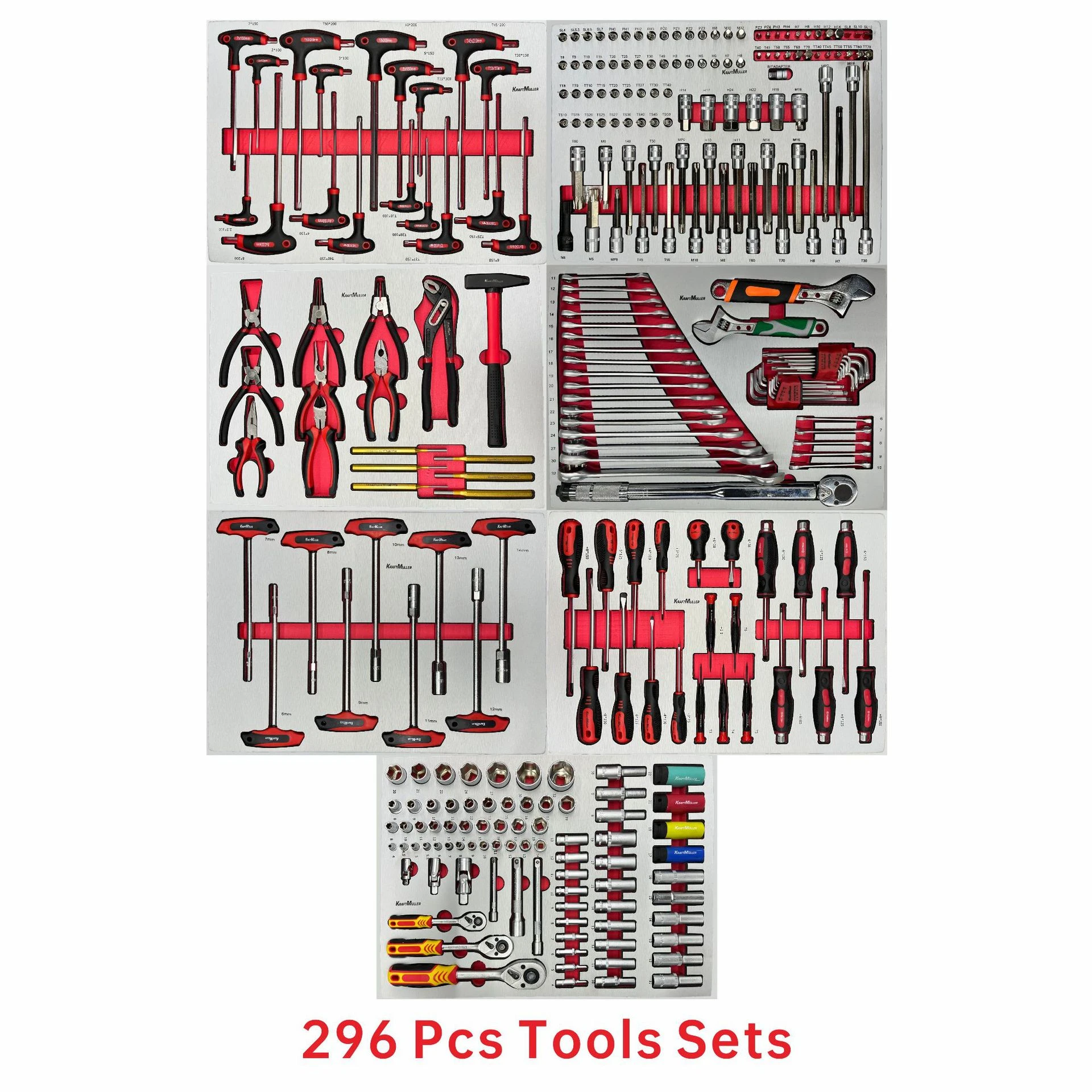 Professional 296PCS Brushed Metal EVA Tool Kit, Multi-functional Hand Tools Combination Set for Garage Assembly, Auto Repair & W