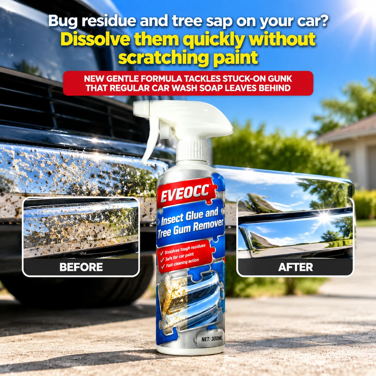 300ML EVEOCC Auto Insect Glue Tree Gum Remover Dissolve Tough Residues Car Care Spray