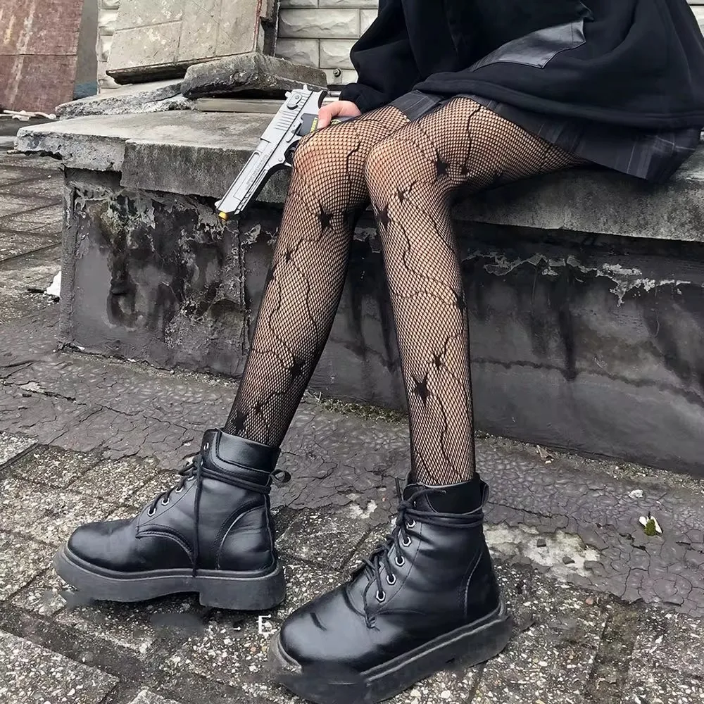 Classic Lolita Hollowed Out Lace Mesh Stockings Bottomed Pantyhose Women Sexy Japanese Girls Gothic Punk Retro Spider Web Tights