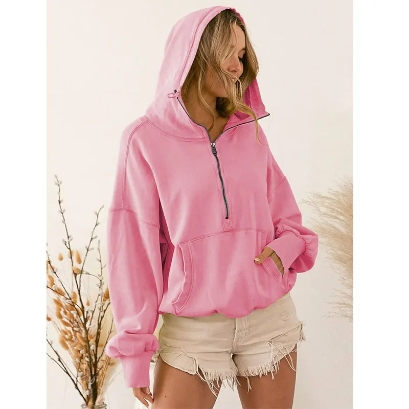 

Fashion Pullover Hoodie Sweatshirts For Women Spring Warm Long Sleeve Loose Solid Hooded Zipper Pocket Sweatershirt Lazy Style