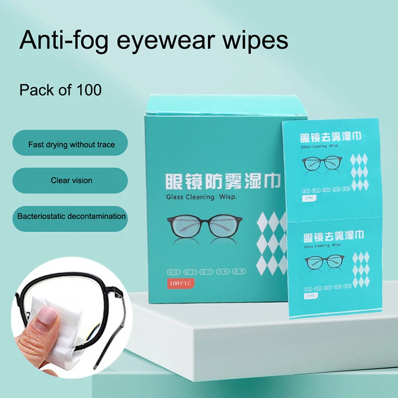 

50/100pcs Glasses Cleaner Wet Wipe Anti Fog Misting Dust Remover Cleaning Lens Wipes Sunglasses Phone Screen