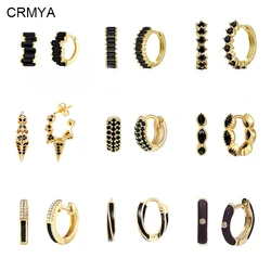 CRMYA Gold color Hoop Earrings For Women Fashion Black CZ Zircon Dripping Oil Women's Earrings 2022 Party Jewelry Wholesale