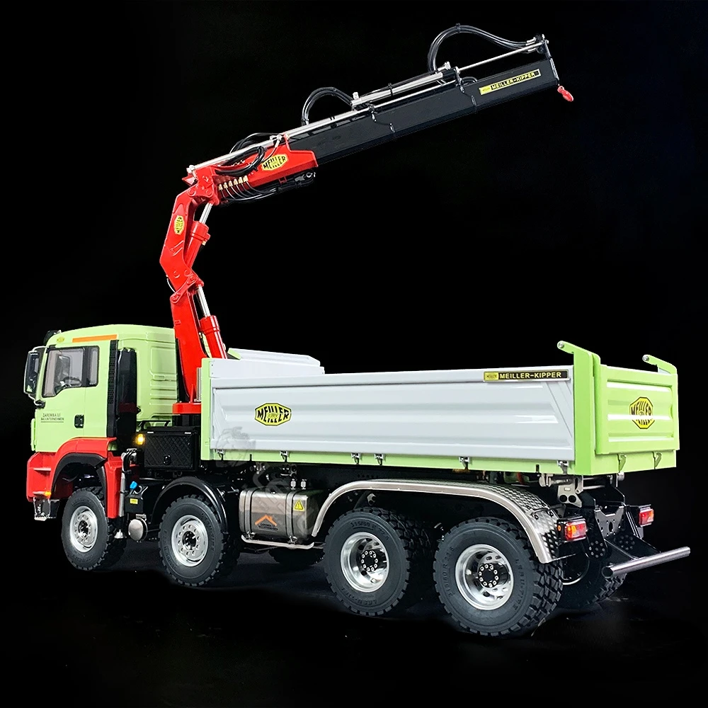 LESU 1/14 8*8 Hydraulic Three-way Bucket Truck Crane Dump Truck with Painted Metal Truck Remote Control Model Toy