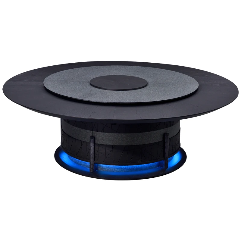 

LTT solid wood rock slab hotel restaurant electric dining table large round table hot pot table