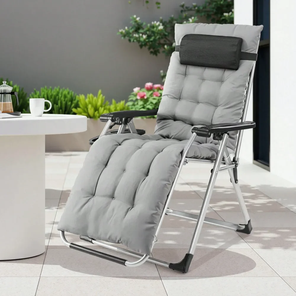 

Zero Gravity Chair, Reclining Camping Lounge Chair For Indoor, Reclining Patio Chairs With Cup Holder Trays And Removable Cushi