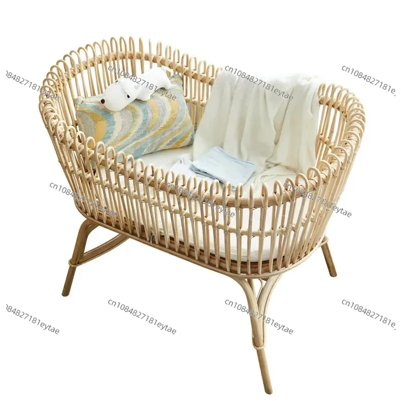 

European Vine Woven Baby Cradle Bed Simple Lacquerless BB Bed Multi functional Light Luxury Baby Bed