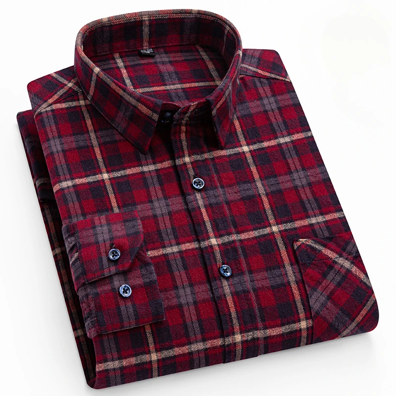 New in shirt plus size Casual long-long-sleeve shirts for men 100%cotton sanding retro tops soft plaid vitage elegants clothes