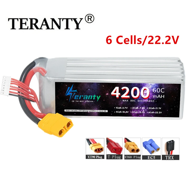

TERANTY 4200MAH 6S Lipo Battery For RC Car FPV Drones Boats Helicopters 60C 22.2V Rechargeable Battery