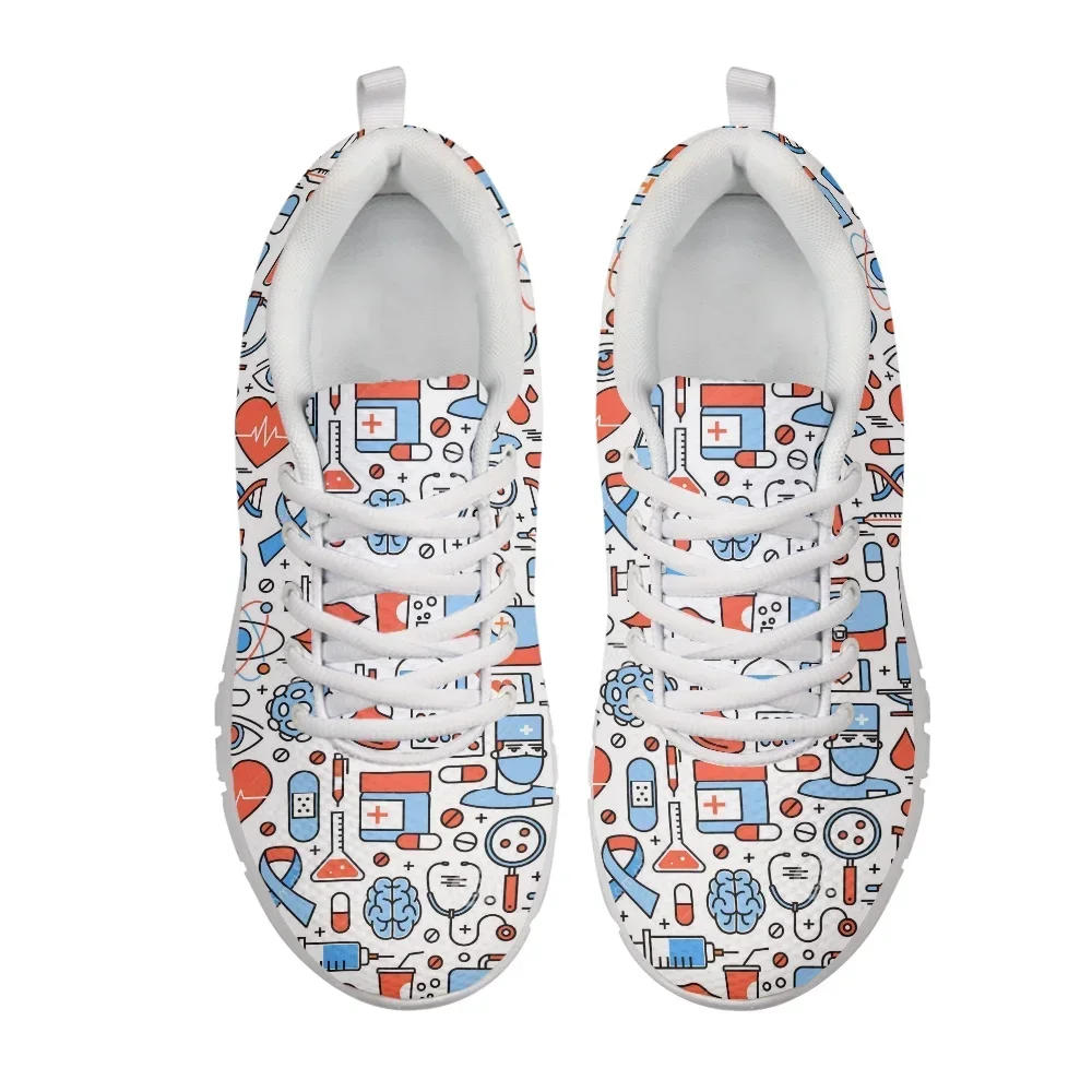 Nurse Running Sneakers Cute Cartoon Medical Pattern Women Casual Flat Shoes Light Mesh Women's Footwear Female Shoe