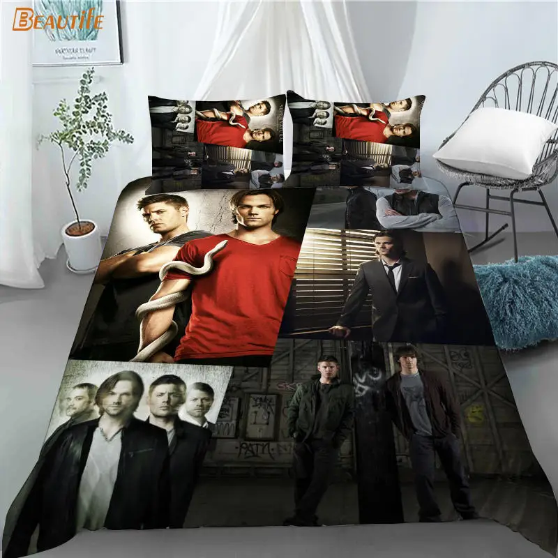 Hot Sale Supernatural TV 1 Duvet Cover 2 Pillowcases Polyester Fabric Bedding Set Family Boy Kid Set Duvet Cover Set