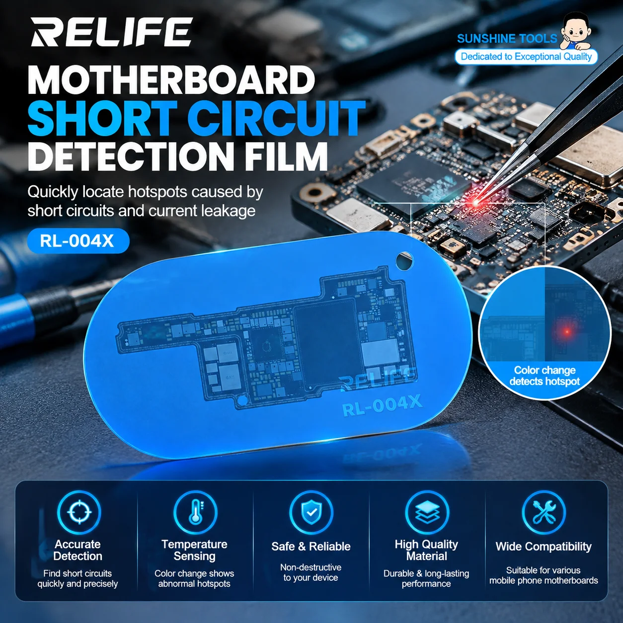 RELIFE RL‑004X Motherboard Short Circuit Detection Film Change for Phone Mainboard Leakage Hot Spot Locating Repair Tools