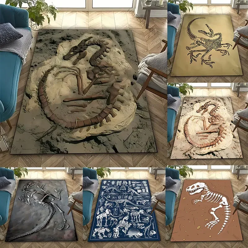 Dinosaur Fossil Theme Carpet Is Suitable for Children's Room Bedroom Living Room Office Durable Non-slip Large Area Mat Soft Rug