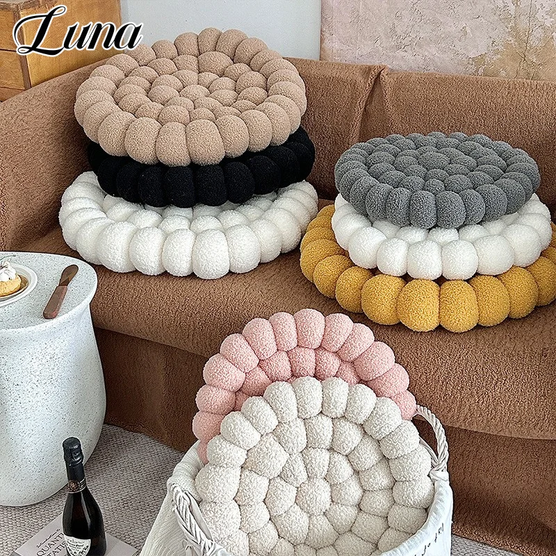 

Solid Spherical Sofa Cushion Faux Lamb Down Circular Throw Pillows Modern Tatami Futon Handmade Woven Office Chair Cushions Home