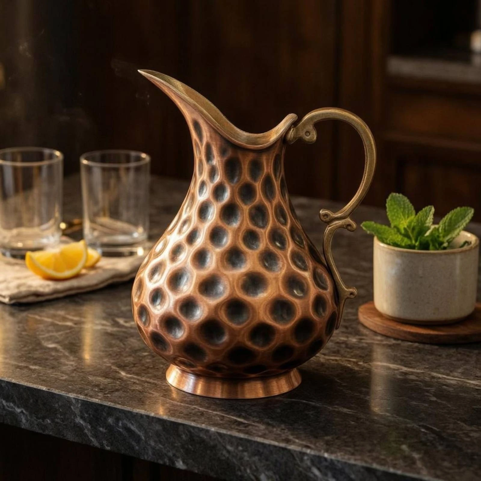 Copper Pitcher Flared Spout Metal Pitcher Tableware Polished Cookware Imported