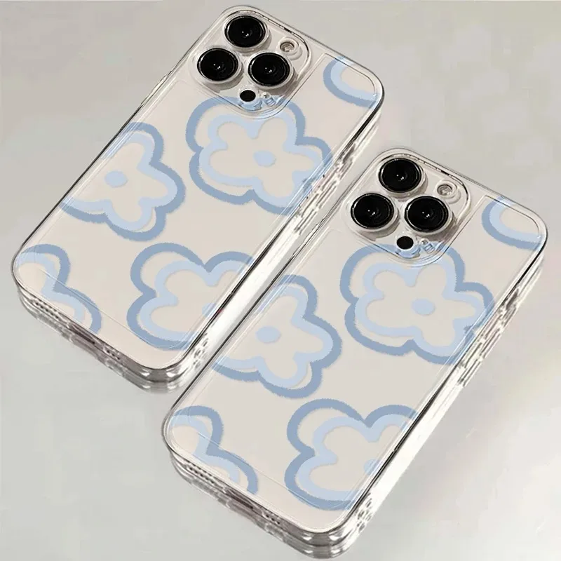 

Korean Cute Blue Flower TPU Case For Samsung A04 A05S A06 A50 A51 A52 A53 A54 A55 A56 A71 A72 A73 M53 M54 M55 5G Phone Case