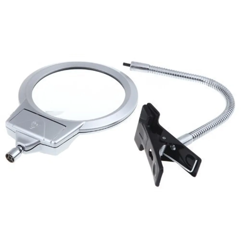

LED Magnifying Lamp Clip-on with Framed Lens Easy Install Removal Adjustable Angle Metal Hose Stable Spring Base Reading Craft