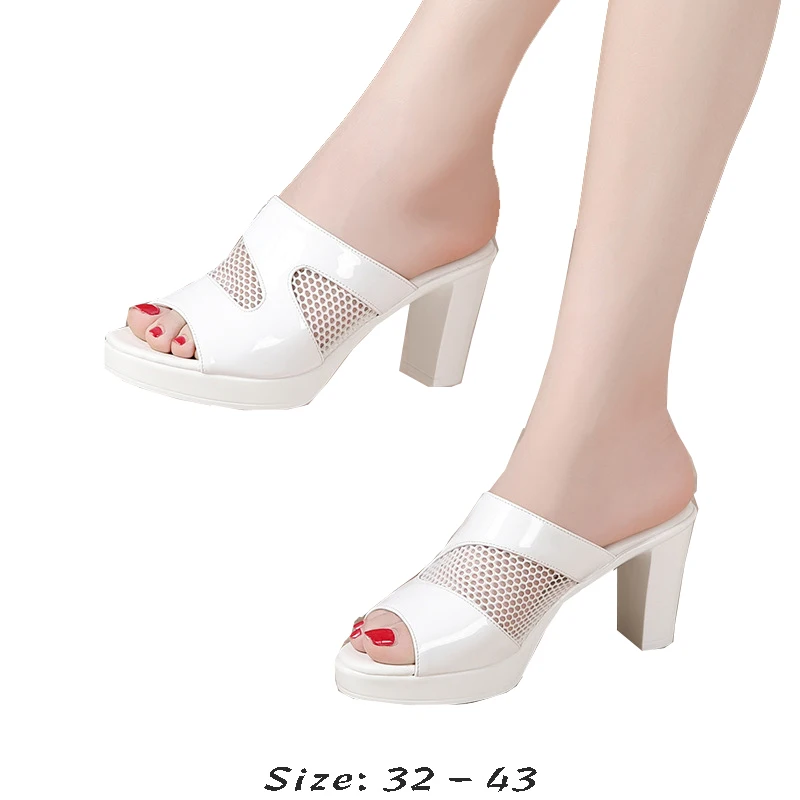 

High quality leather sandals for women 8cm high heel 2025 summer size 32 33 42 43 platform open toe elegant shoe black white red