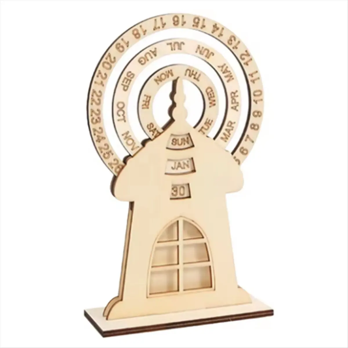 DT57 LATEST MODEL Wooden Desk Calendar Wheel Shaped Desktop Date Week Month Display Home Wood Block Rotating