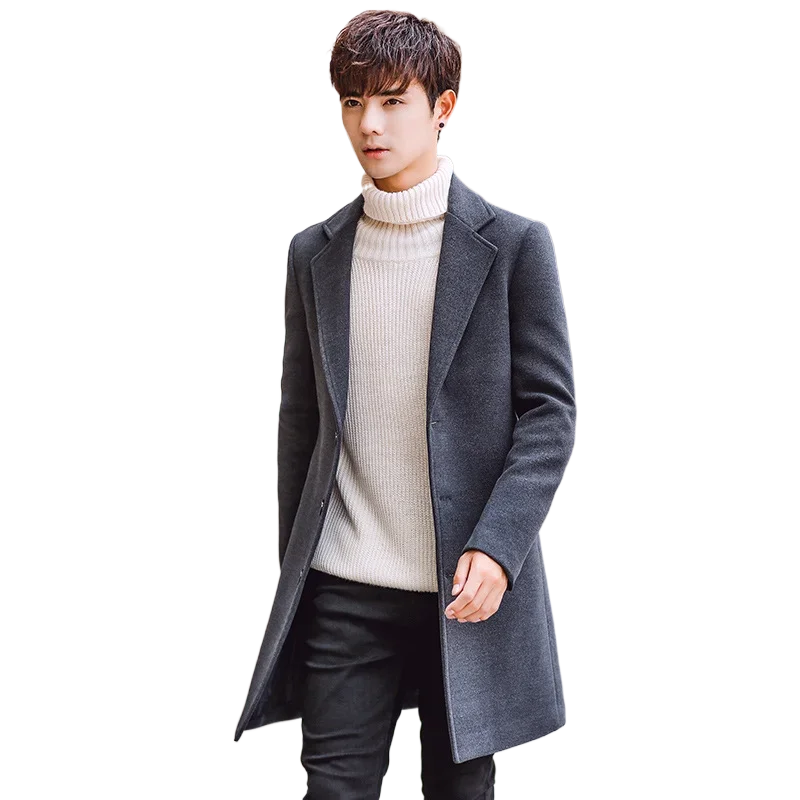 

2023 New Woolen Coat Men's Casual Solid Color Versatile Korean Version Slim Fit Mid length Windbreaker Men's Woolen Coat