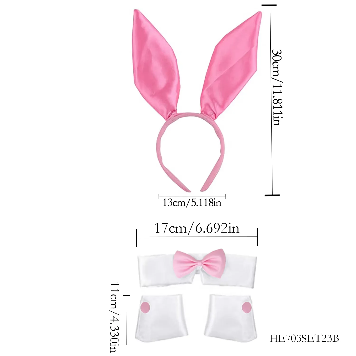 อุปกรณ์เสริมชุดสตรี PESENAR: ชุดกระต่ายสาวสีชมพู, ที่คาดผมสองชิ้น, ปลอกแขน, ชุดผูกโบว์
