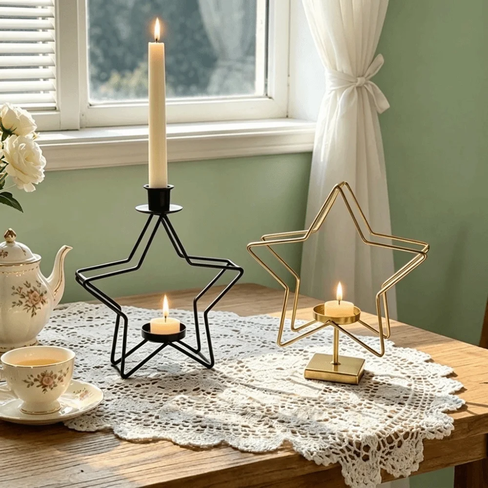 Iron Star Candle Holder Five Point Star Minimalist Tabletop Candle Holder Nordic Style Creative Art Ornament