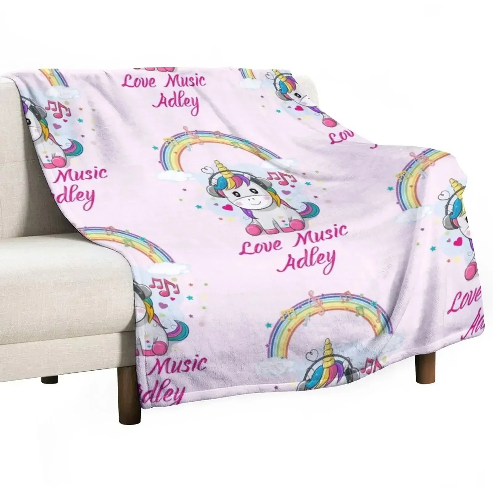 A For Adley - Love Music Adley, Kids, Rainbow, Unicorn, Birthday, Gift, Funny Throw Blanket wednesday Soft Blankets