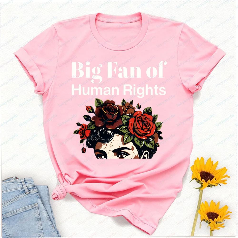 Big Fan Of Human Rights Floral Portrait T-Shirt Unisex Navy Blue Graphic Tee Equality Advocates & Social Justice Supporters