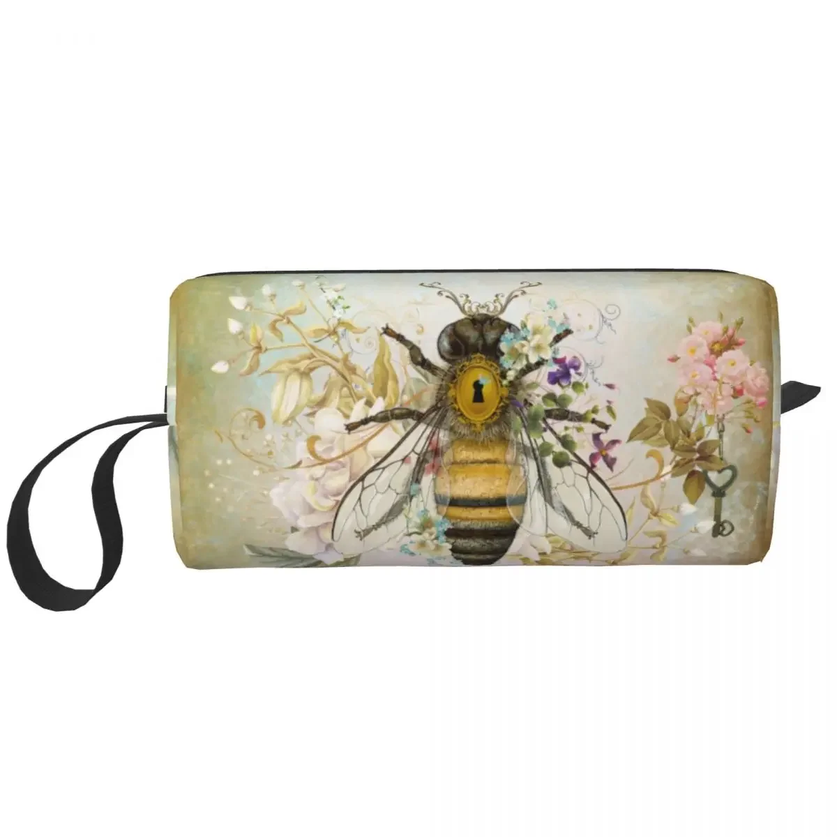 

Fashion Honey Bee Vintage Portrait Style Travel Toiletry Bag for Women Insect Cosmetic Makeup Organizer Beauty Storage Dopp Kit