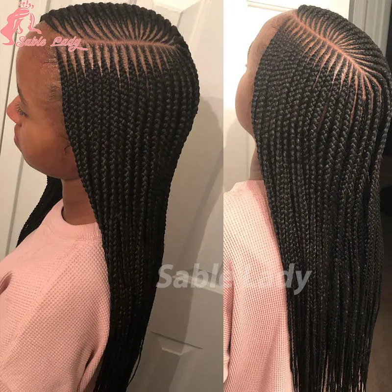 Perucas sintéticas trançadas frontais de renda cheia para mulheres negras, parte lateral, perucas trançadas com cabelo de bebê, afro-americano, 36 pol