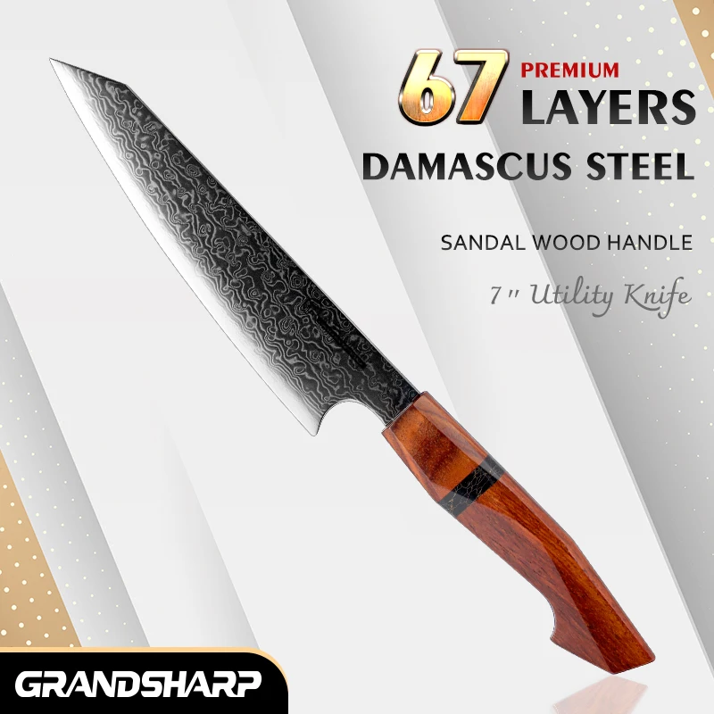 

Grandsharp 6''Utility Knife 67 Layers Damascus Steel 10Cr15C0Mov Kitchen Fruit vegetable Paring Knives with Sandal Wood Handle