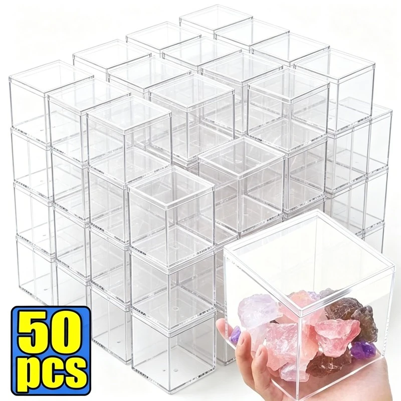 

50pc Transparent Plastic Boxes Candy Dessert Display Packaging Gift Box Ornament Boutique Square Storage Jewelry Boxes Wholesale
