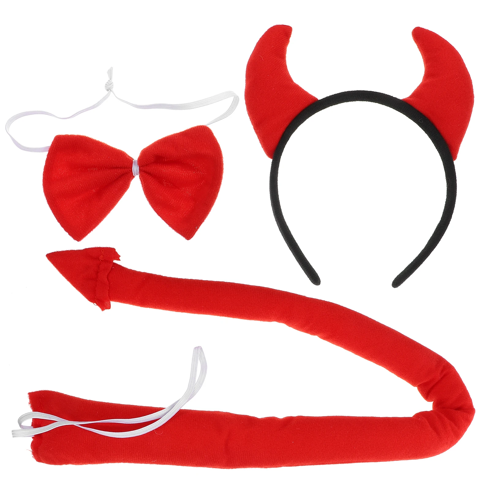 

1 set Horn Headband Costume Set with Elastic Band 65CM Red Tail Black Horns for Halloween Party Accessories