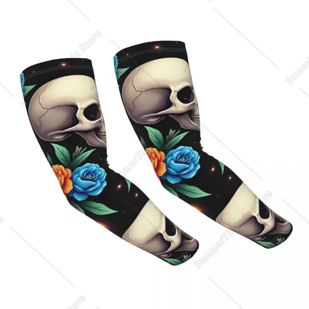 Unisex Gothic Punk Skull ดอกไม้แขนแขนระบายความร้อน Breathable Sun Protection สําหรับขี่จักรยานกลางแจ้ง