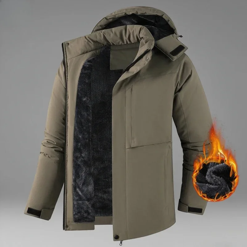 Высококачественная зимняя мужская ветрозащитная хлопковая куртка с толстым флисом для тепла, съемная шапка, теплая куртка, мужская одежда