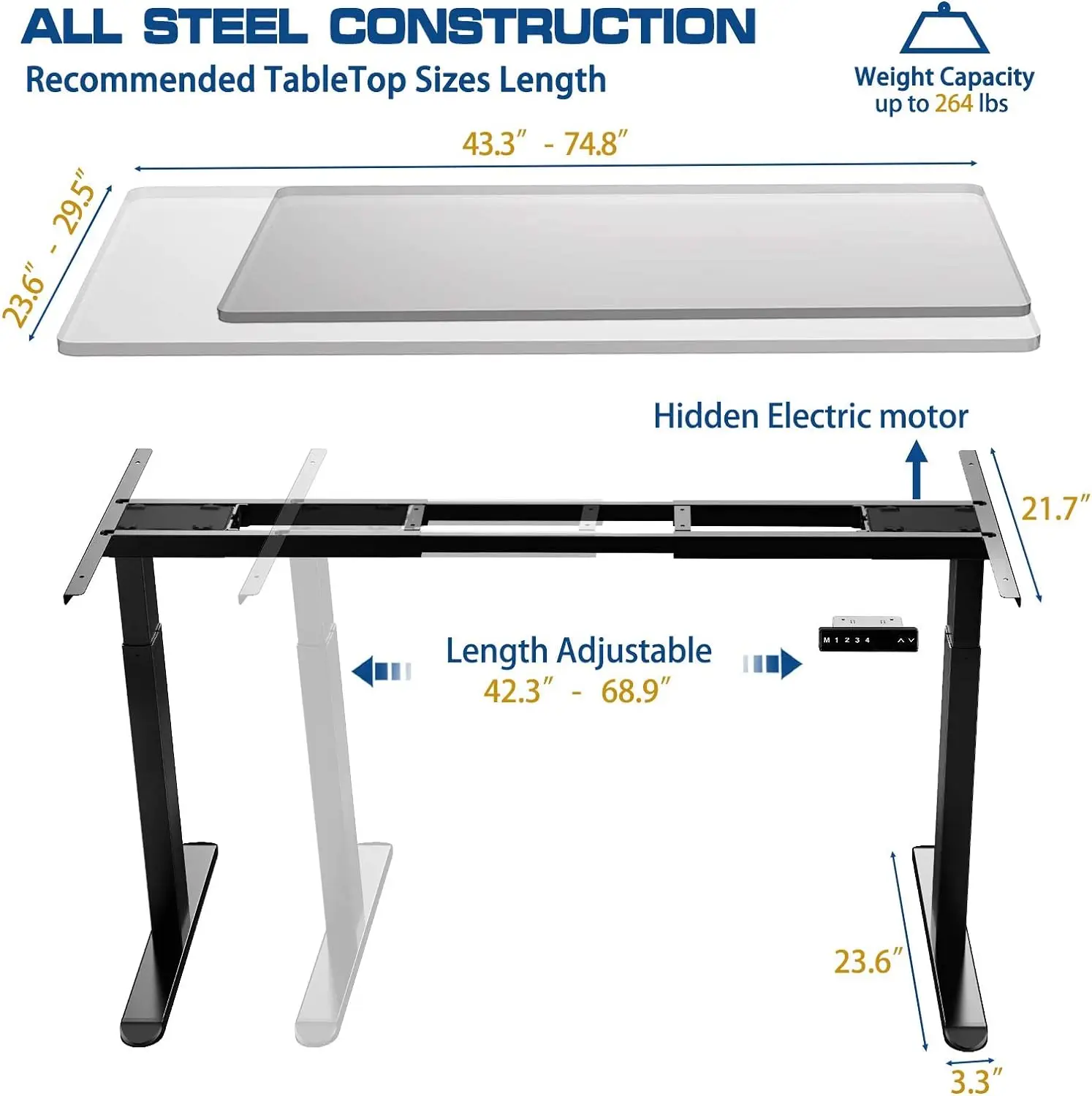 

AIMEZO Heavy Duty Standing Desk Frame, Dual Motor Electric Height Adjustable Sit Stand Desk Frame with 4 Memory Preset