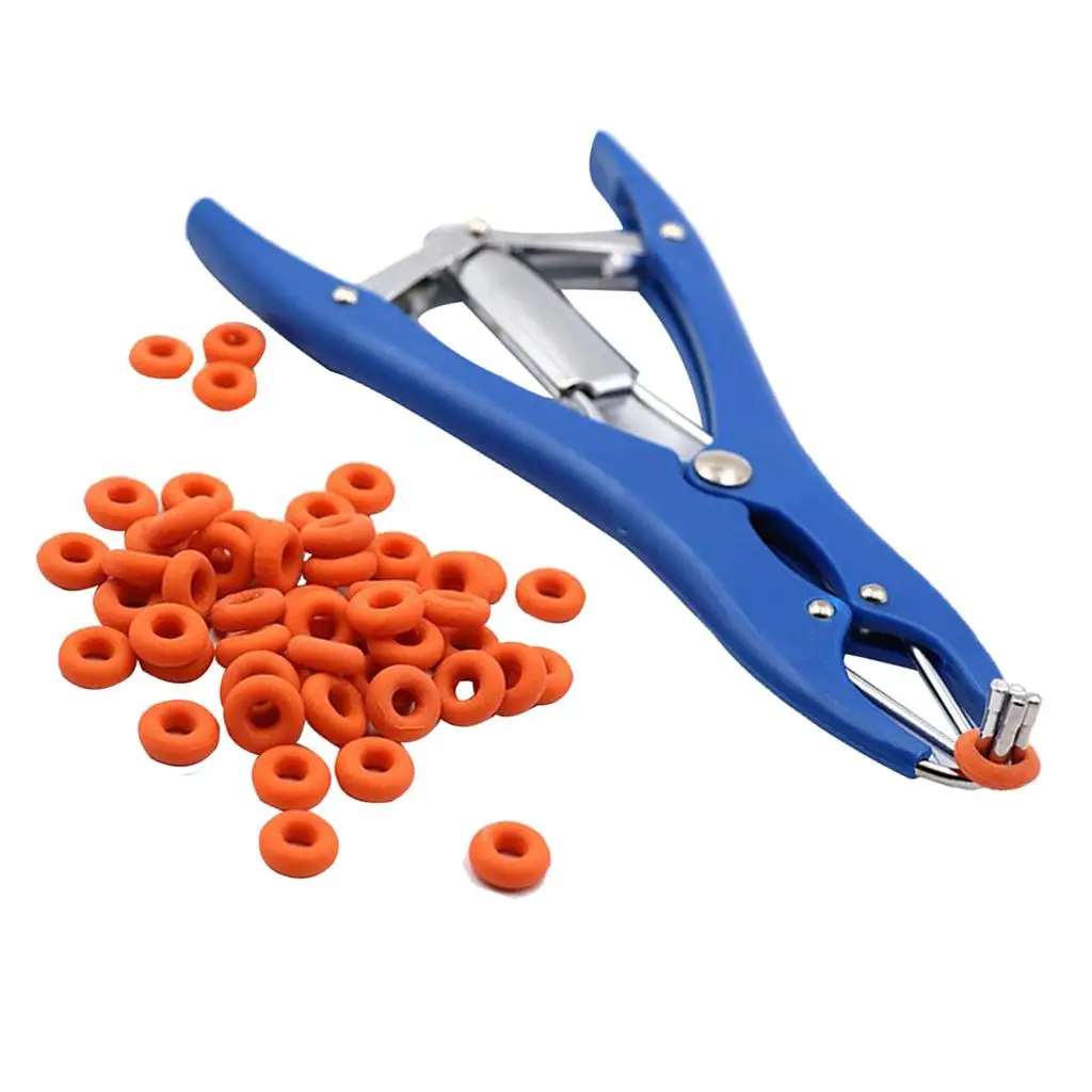 Castration Plier, Stainless Steel/Matte Material with 100Pcs Castration Rubber Rings