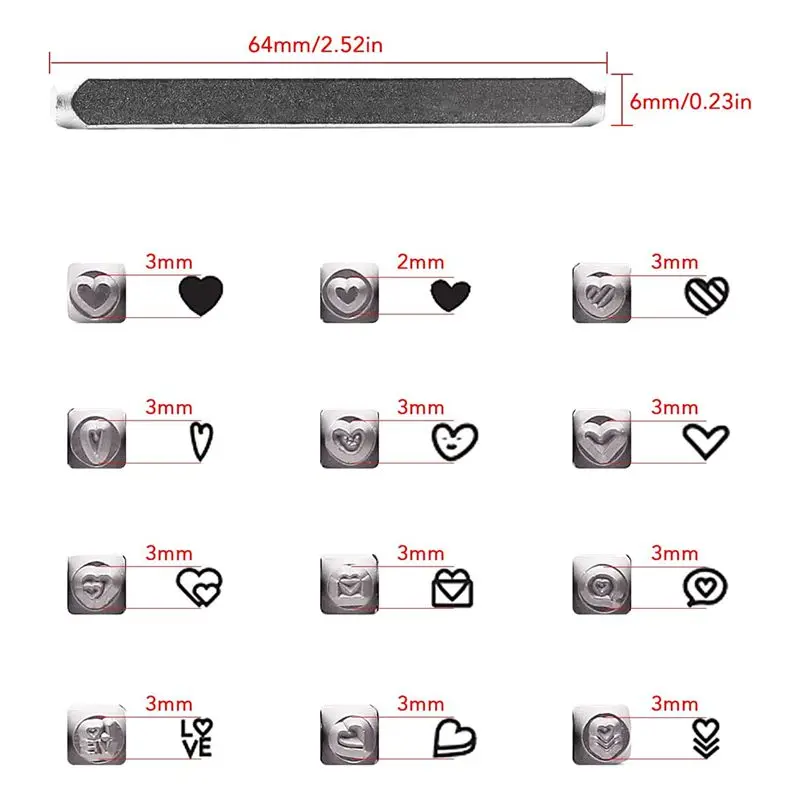 onsale 12 Piece Heart-Shaped (Love) Metal Stamp Set, 3mm (1/8 Inch) Metal Punch Stamp Kit for Metal Punching