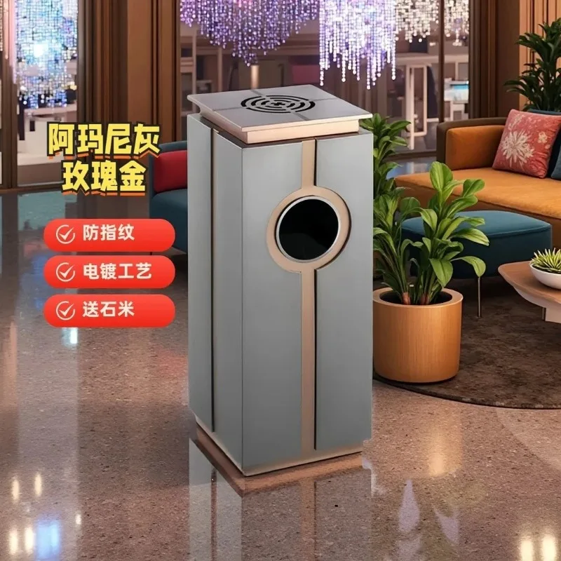 Anti-odor stainless steel trash can vertical with ashtray inner bucket design restaurant office building fresh supermarket unive