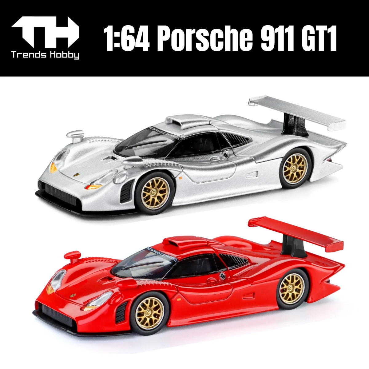 Trends Hobby 1/64 Porsche 911 GT1 Leman Super Vehicle Miniature Model Alloy Toy Car Free Wheels Diecast Metal Collection Gift