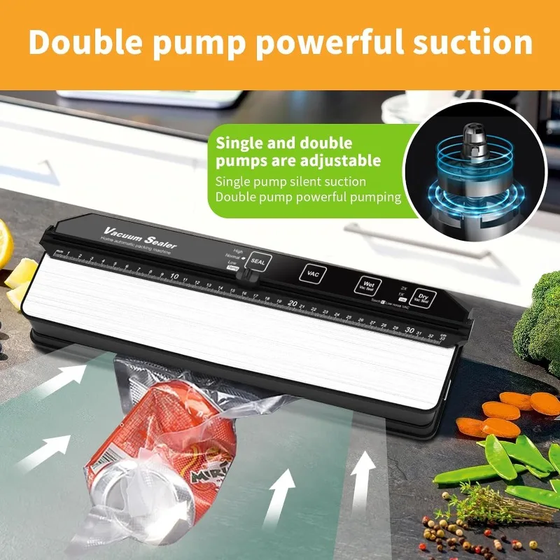 Automatic Powerful Vacuum Food Sealers Easy to Use 3 in 1 Dry Moist Food Preservation Vacuum Food Sealer with15 Vacuum Seal Bags