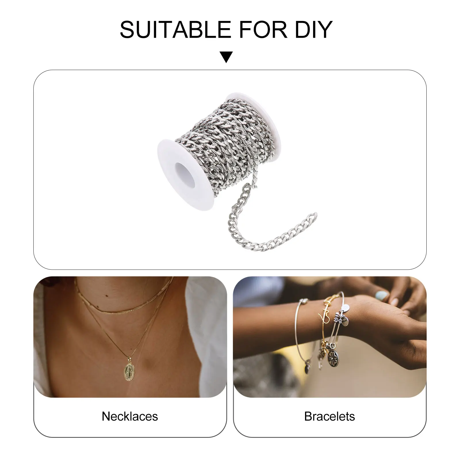 Stainless Steel Chain Chunky Silver Jewelry Chains For Making Necklace Bracelet Earrings DIY Craft Metal Chains Stainless Steel