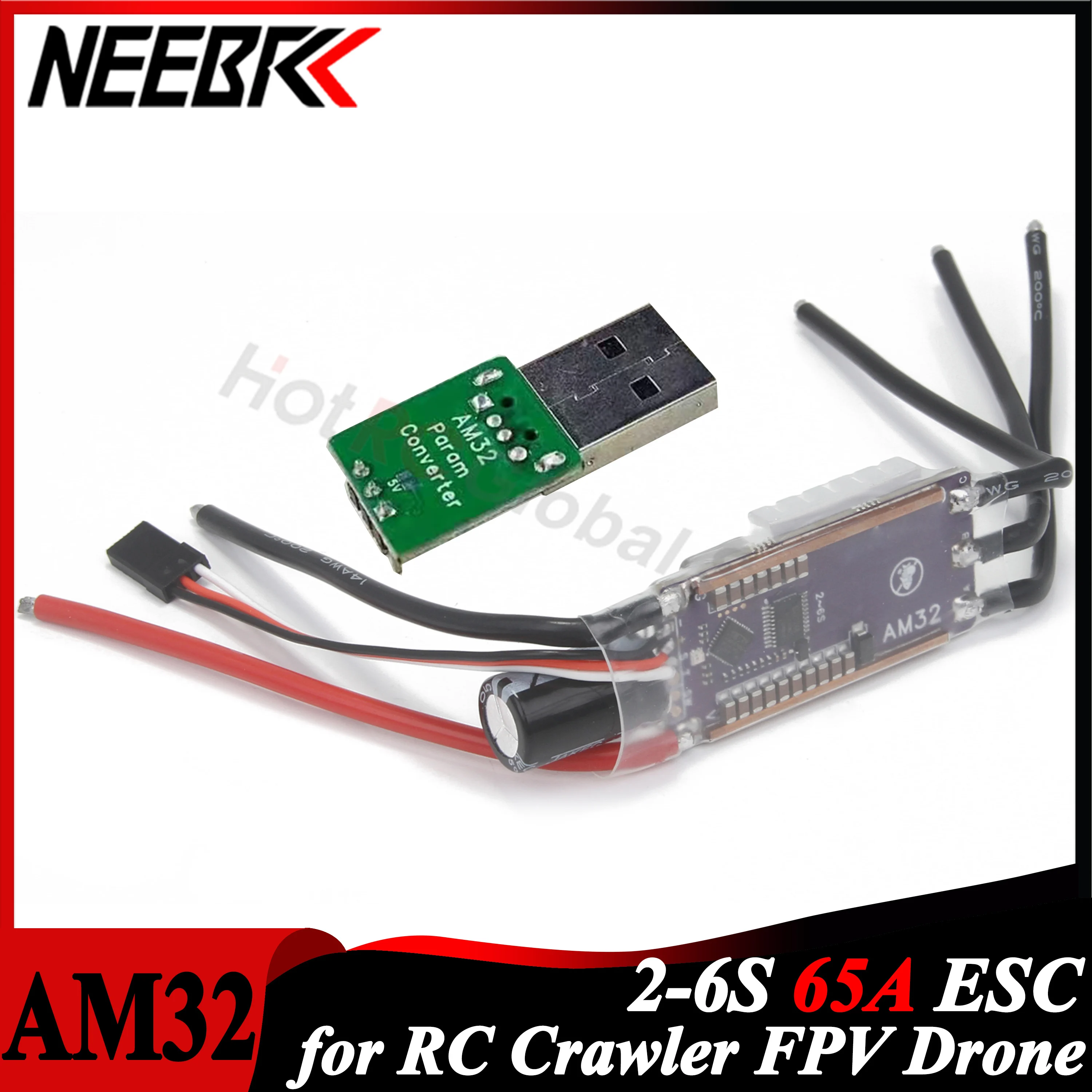 

AM32 2-6S 65A ESC 32-bit Electronic Speed Controller Signal Cable Support PWM/DSHOT/Sine for RC Car Crawler Dron Brushless Motor