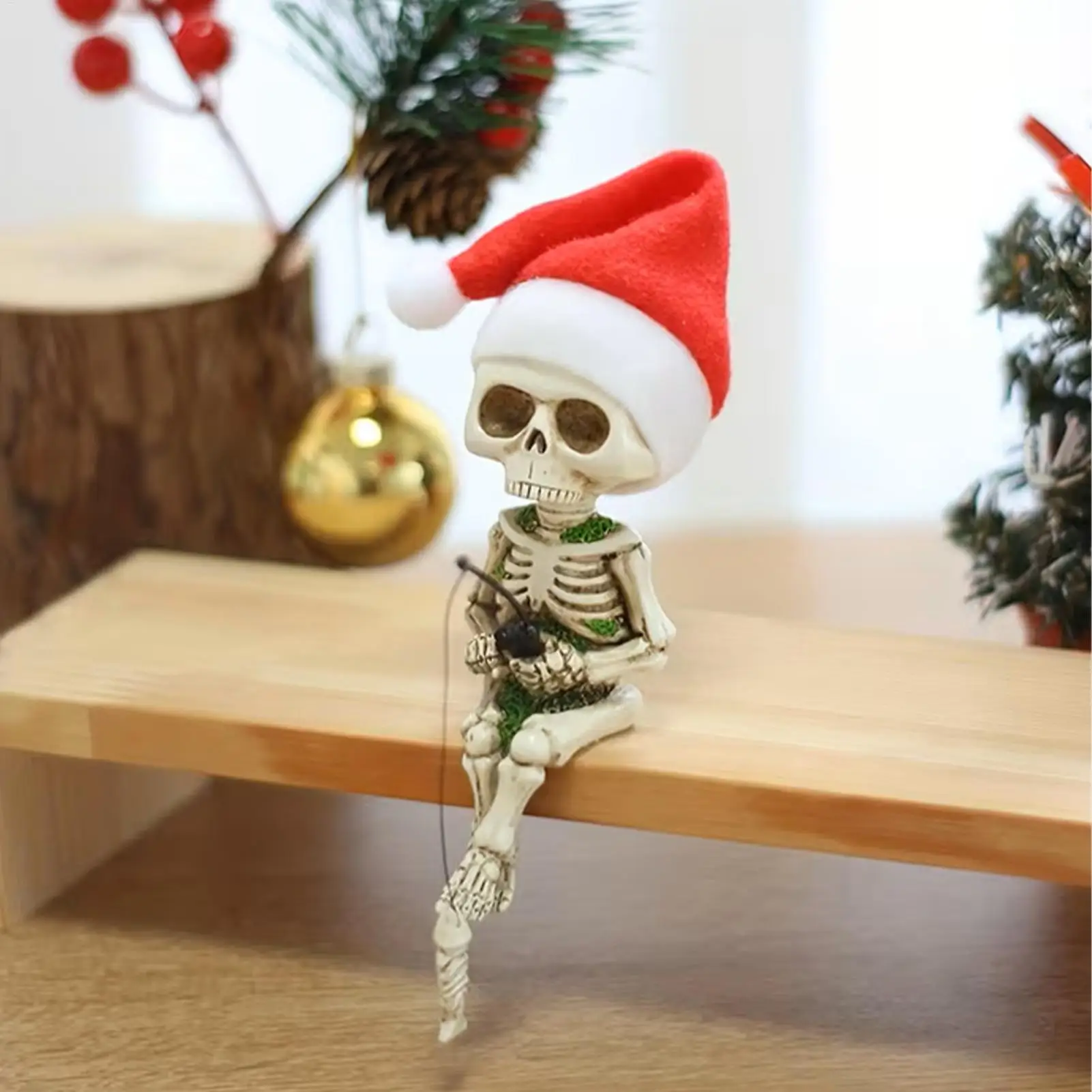 Resin Weather Resistant Statue Skeleton Fishing Figurine Resin Cute Skull Fishing Sculpture For Garden Yard Outdoor Pond