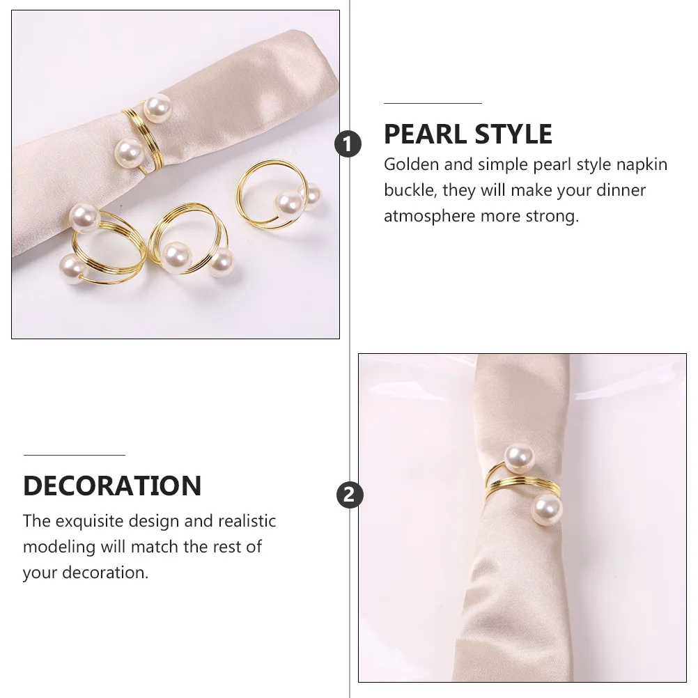 

6Pcs Napkin Rings Pearl Alloy Dinner Napkin Buckle for Christmas Party Table Decoration Elegant Restaurant Home Holiday Supplies